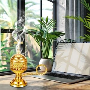 Ornate Gold Incense Holder with Cross